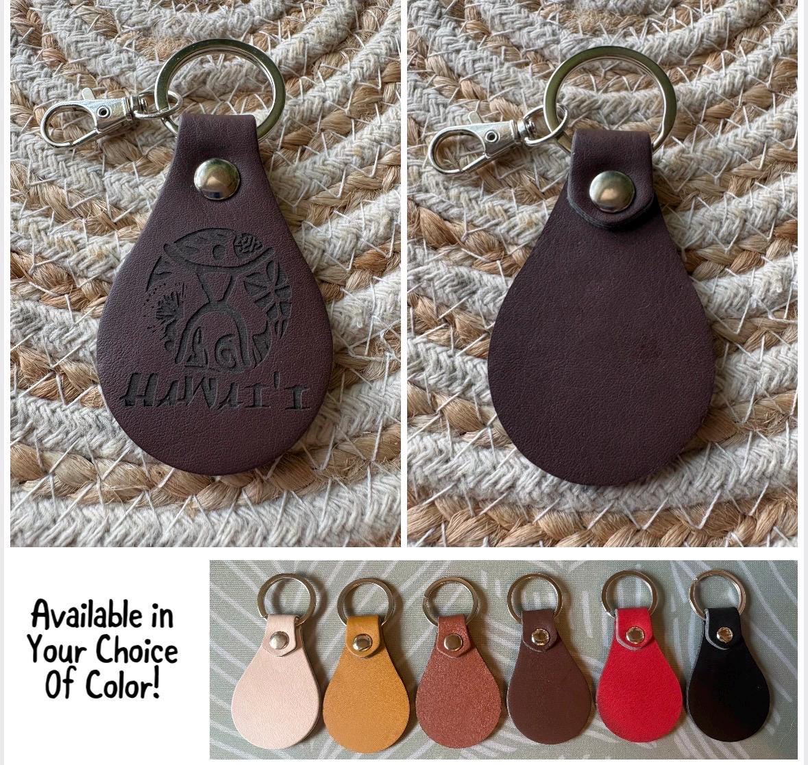 Leather Engraved Hawaiian Keychains with Swivel Metal Clip - Personalization Available