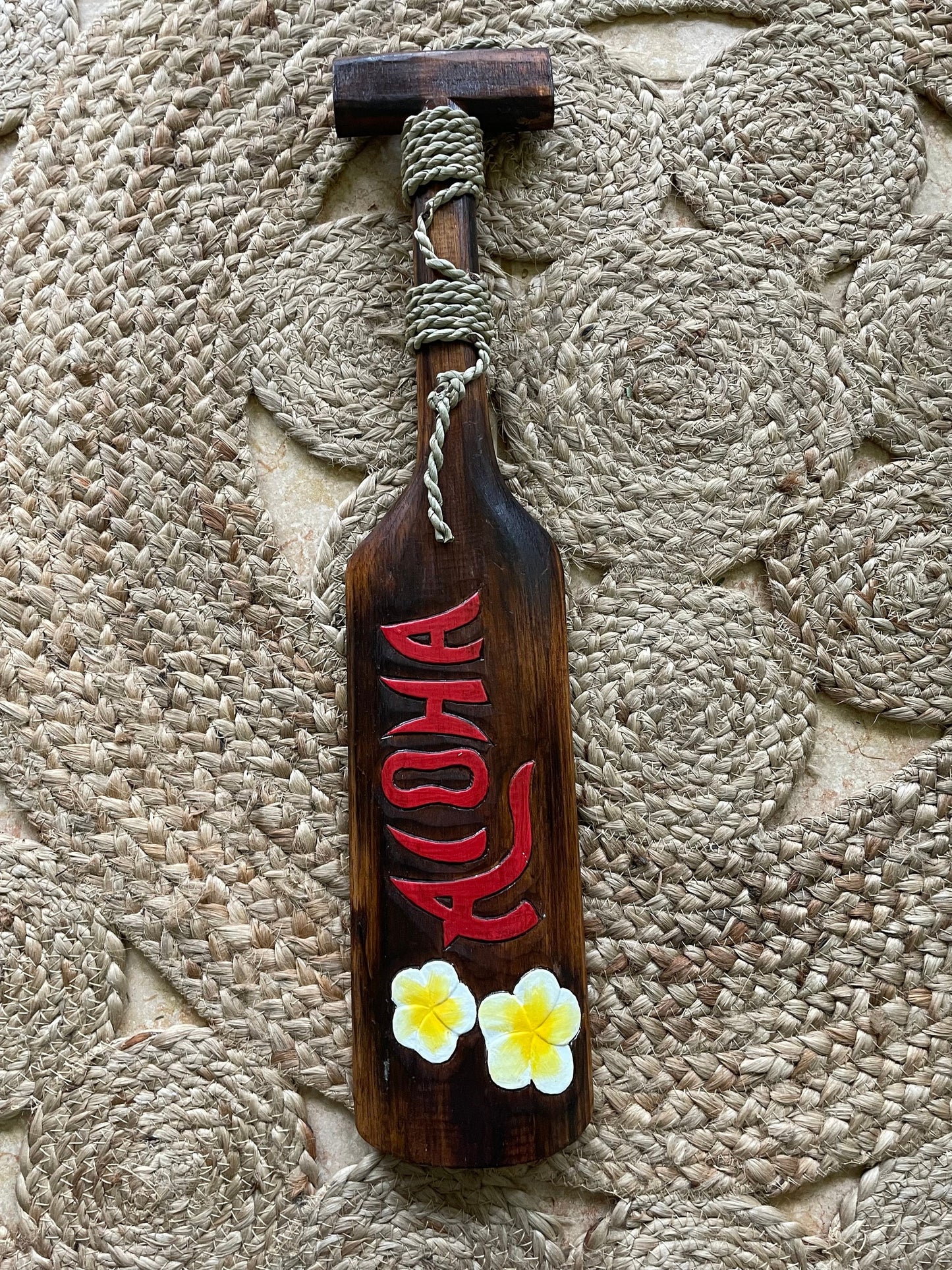Solid Wood Hand Carved and Painted Aloha Hawaiian Paddle Wall Art