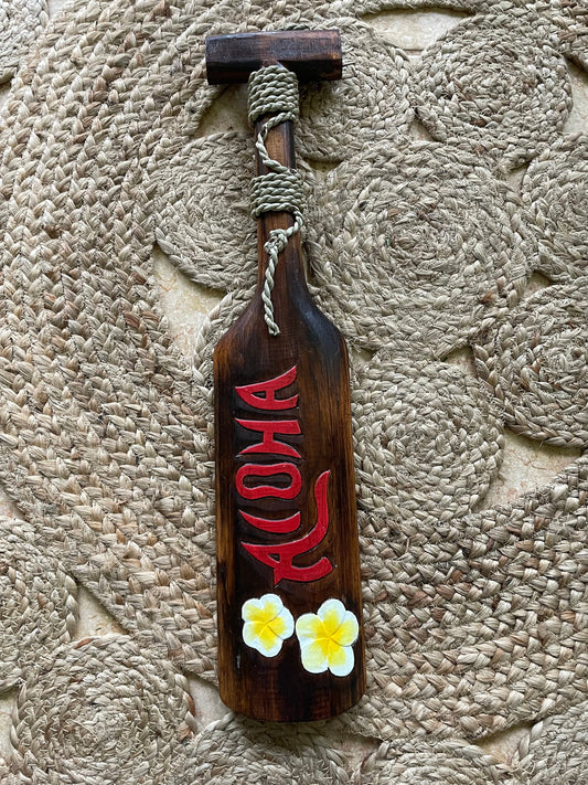 Solid Wood Hand Carved and Painted Aloha Hawaiian Paddle Wall Art