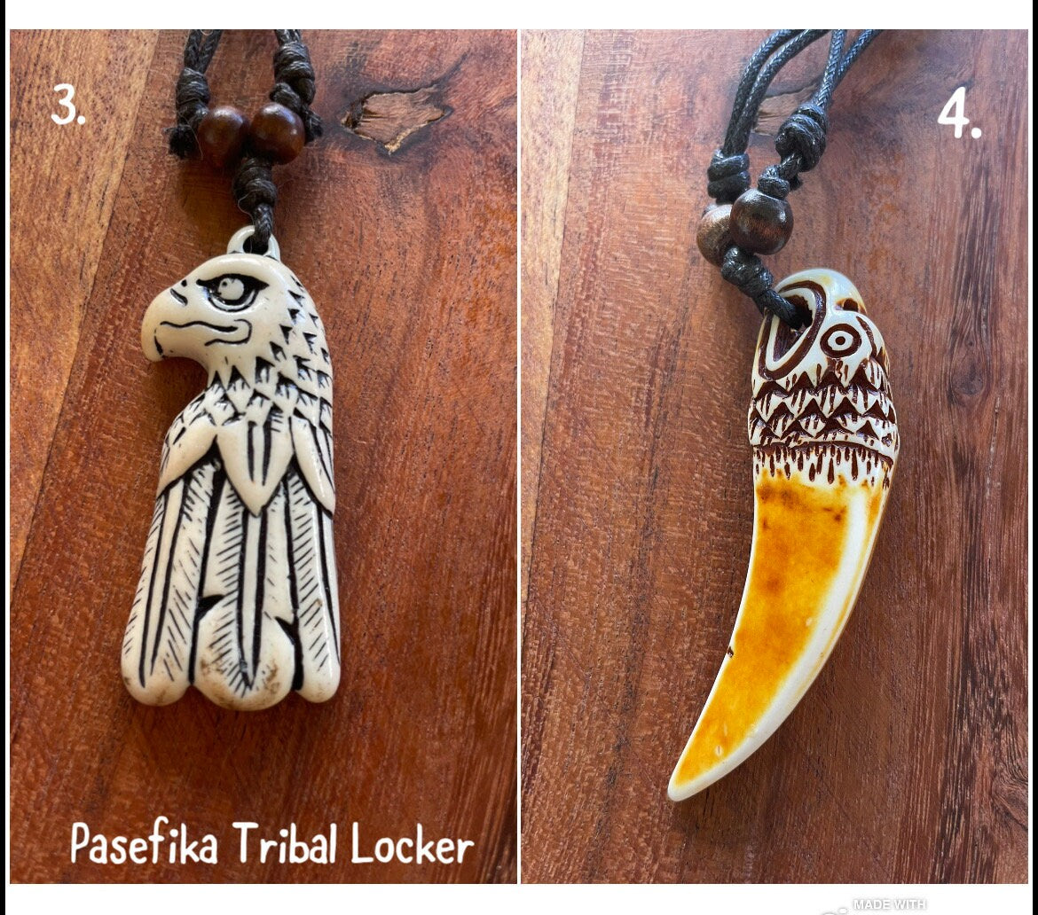 Rustic Buffalo Bone and Resin Eagle or Hawk Pendants on Adjustable Surfer Knot Necklace.