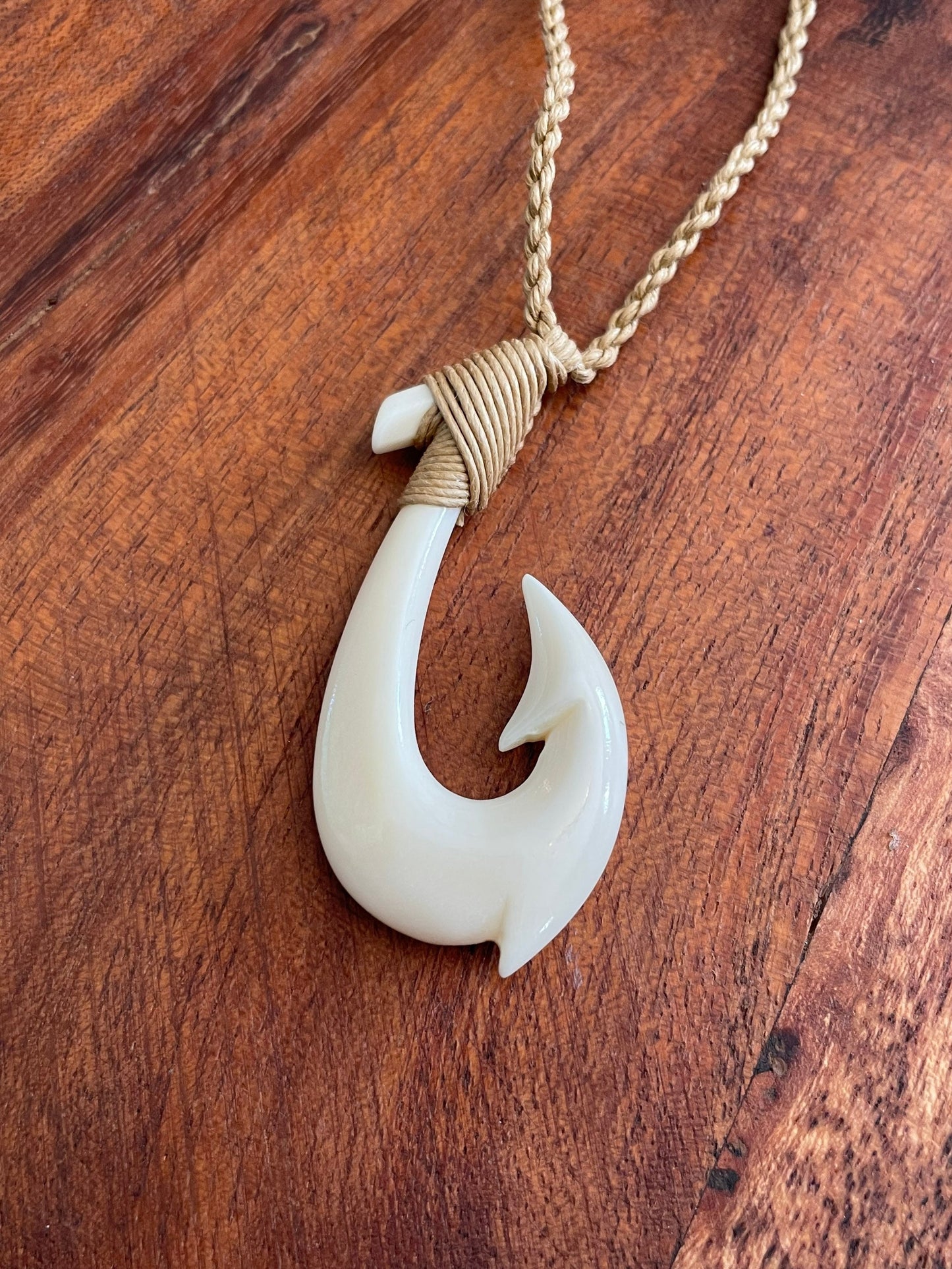 Hand Carved Buffalo Bone Hei Makau Necklace – Polynesian Good Luck Charm