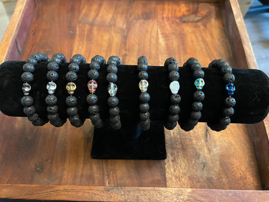 Authentic Hawaiian Lava Bead Bracelets with One-of-a-Kind Glass Skull Beads