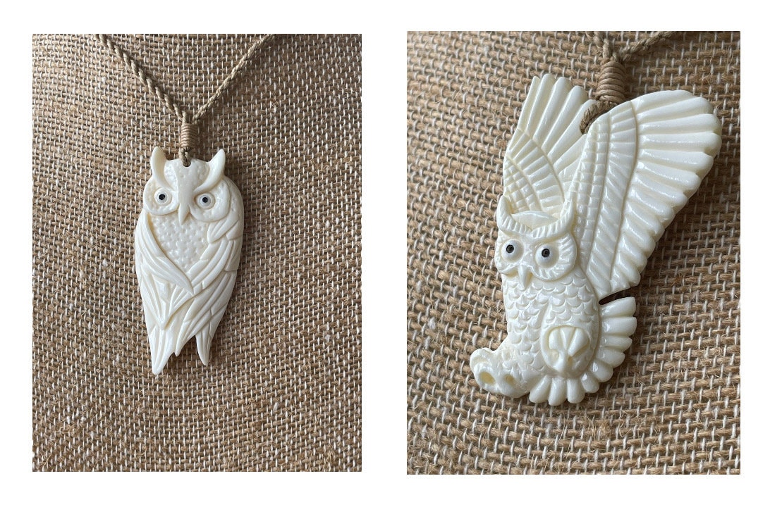 Hand Carved Bone Pueo Owl Pendant – Hawaiian Necklace