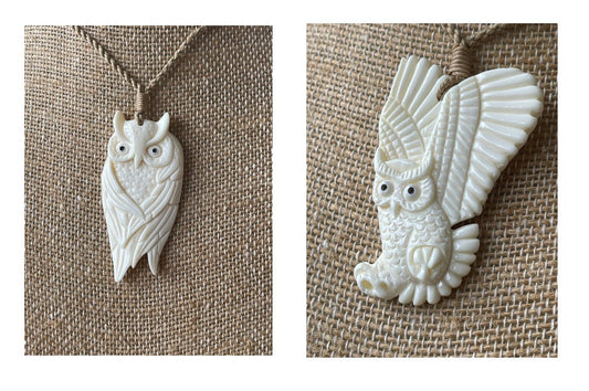 Hand Carved Bone Pueo Owl Pendant – Hawaiian Necklace