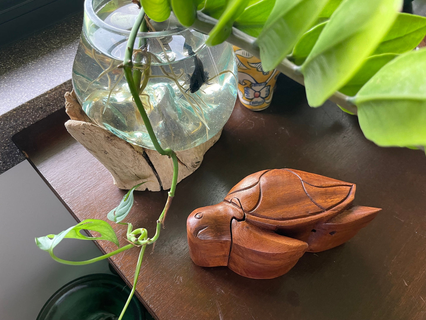 Handmade Sea Hibiscus Wood Turtle Puzzle Box – Hidden Compartment