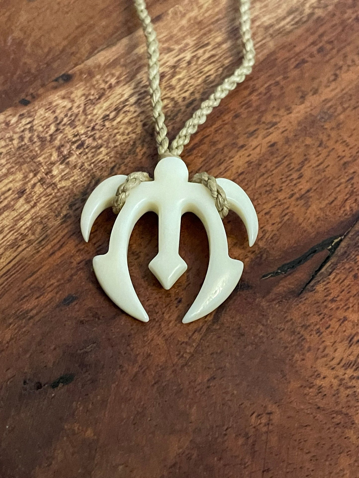 Triton Sea Turtle Hand Carved from Solid Buffalo Bone & Wrapped on Adjustable Surfer Cord
