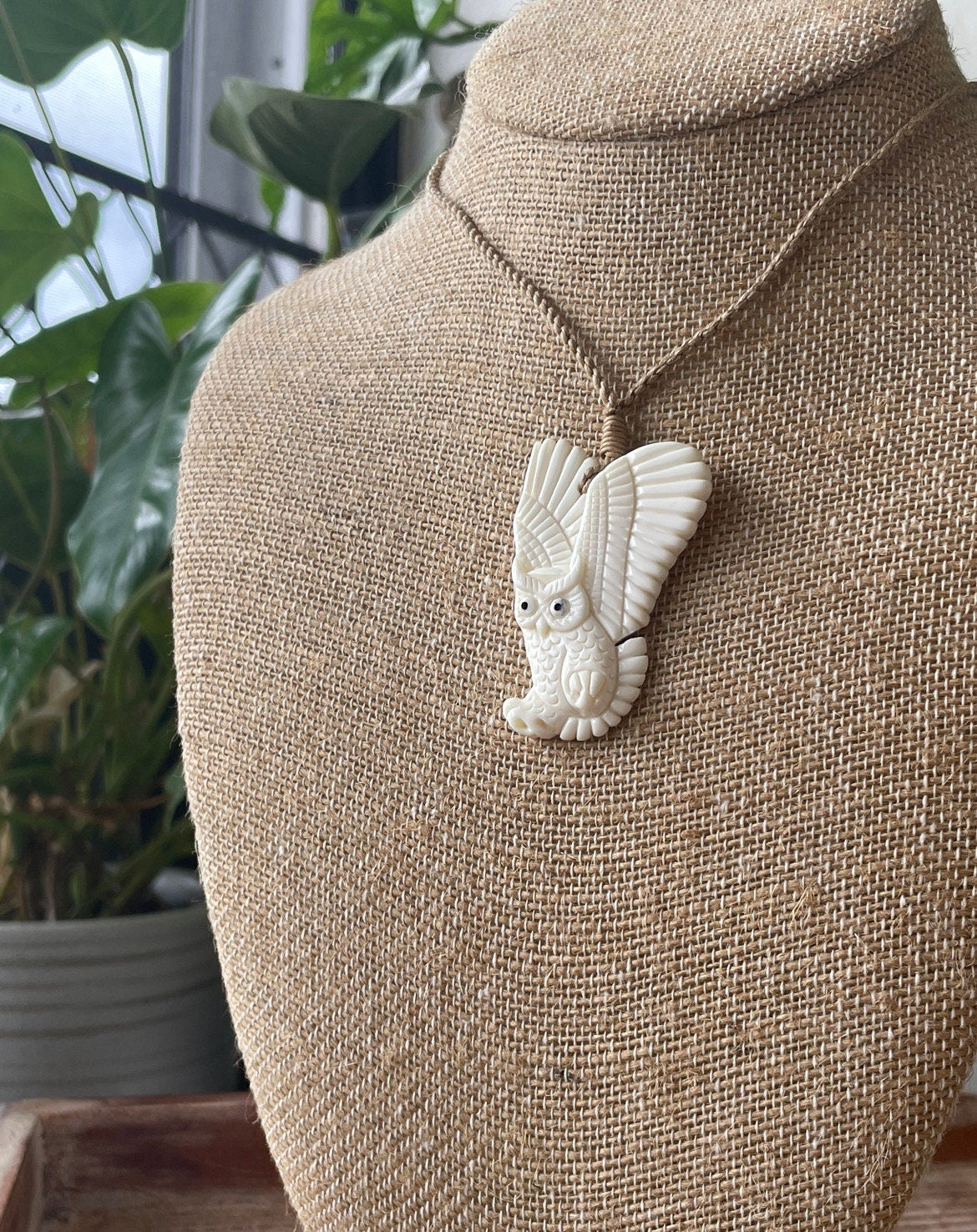 Hand Carved Bone Pueo Owl Pendant – Hawaiian Necklace