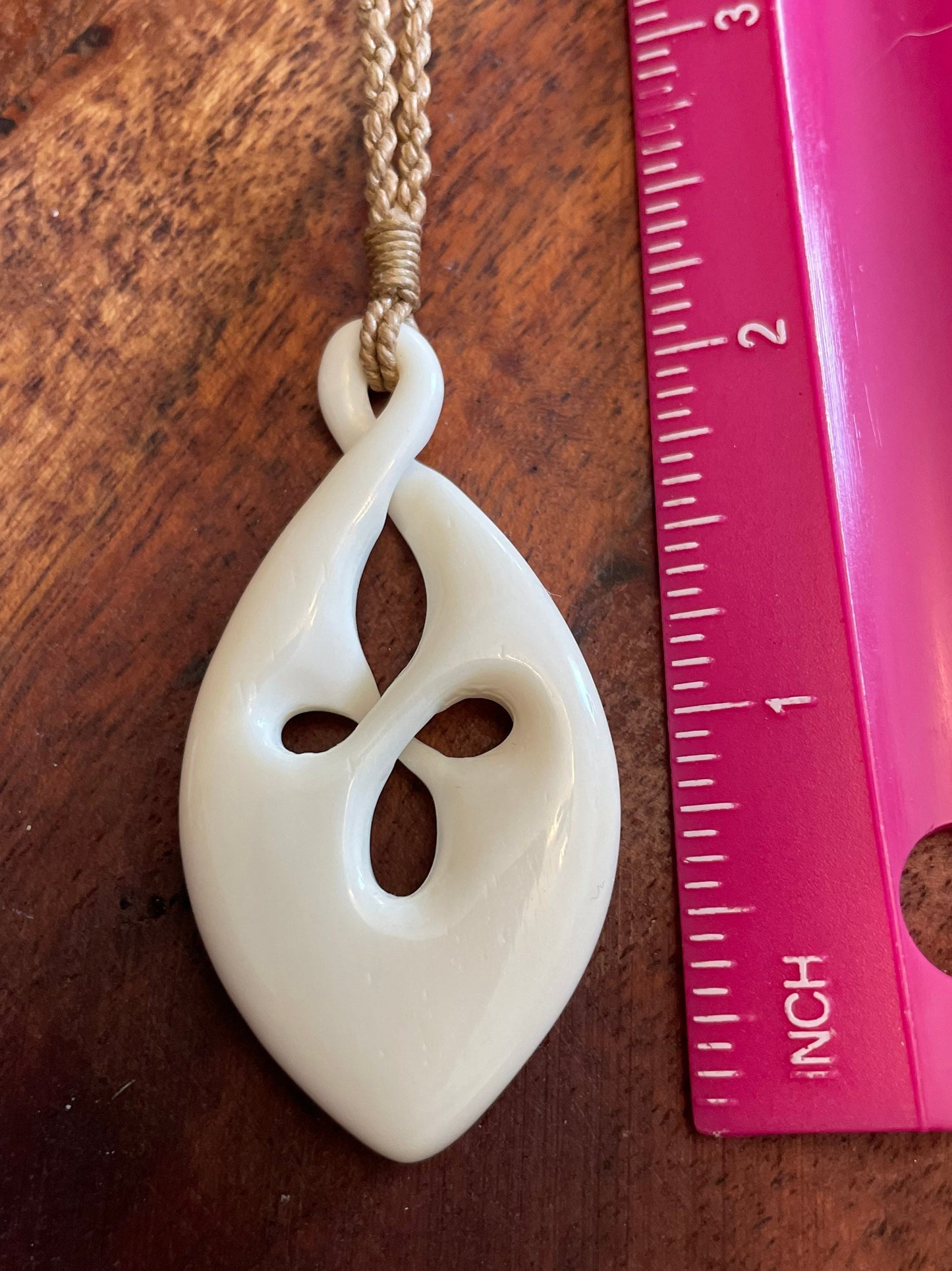 Unique Traditional Polynesian Hand Carved Solid Bone Pikura (Infinity Friends) Adjustable Necklace