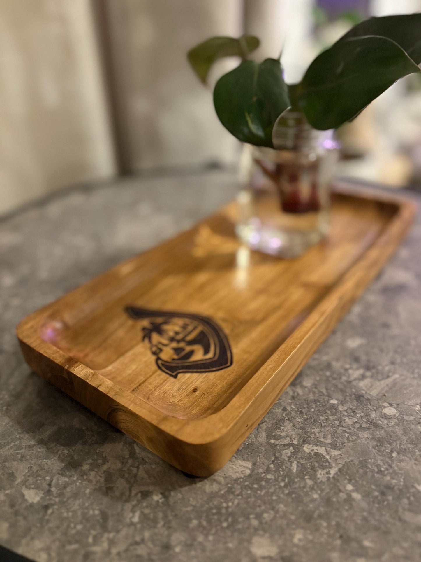 Engraved Teak Wood Tray with the Seal of Samoa - Personalized Gift