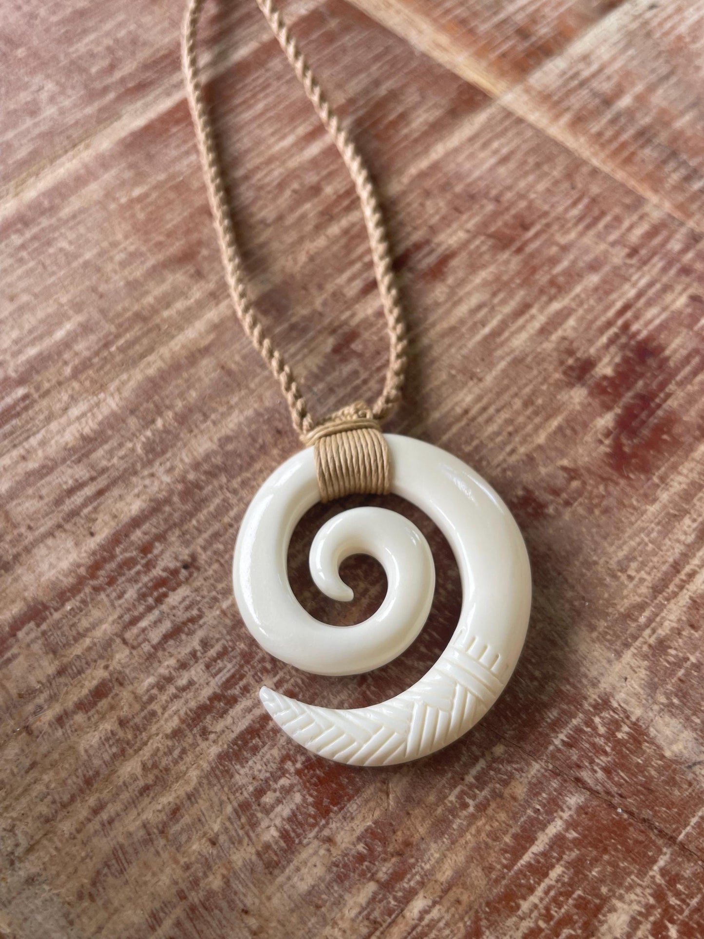 Hand Carved Buffalo Bone Koru Necklace – Maori Fern Pendant