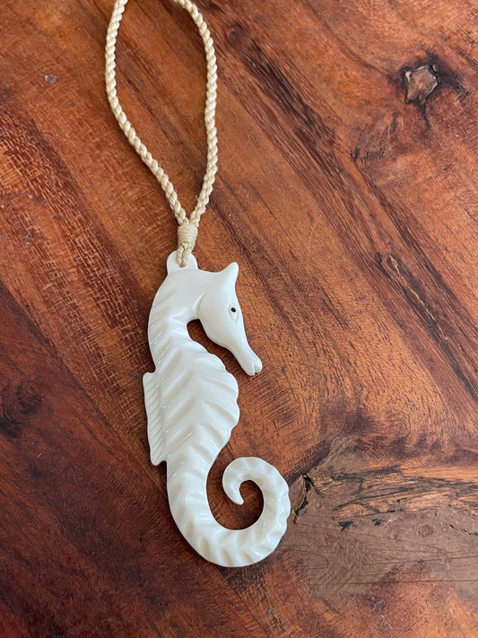Hand Carved Buffalo Bone Seahorse Necklace – Polynesian Style