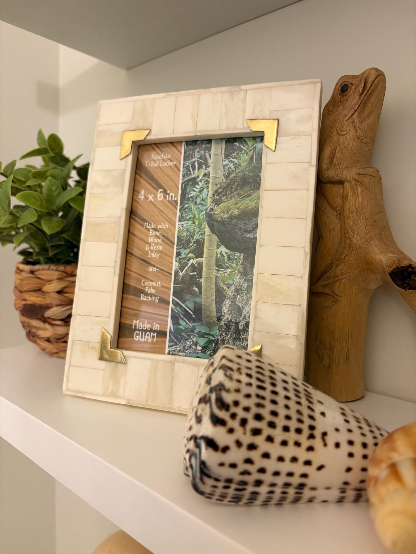Polynesian Bone and Wood Inlay Picture Frame: 4x6 Pasefika Tribal Decor
