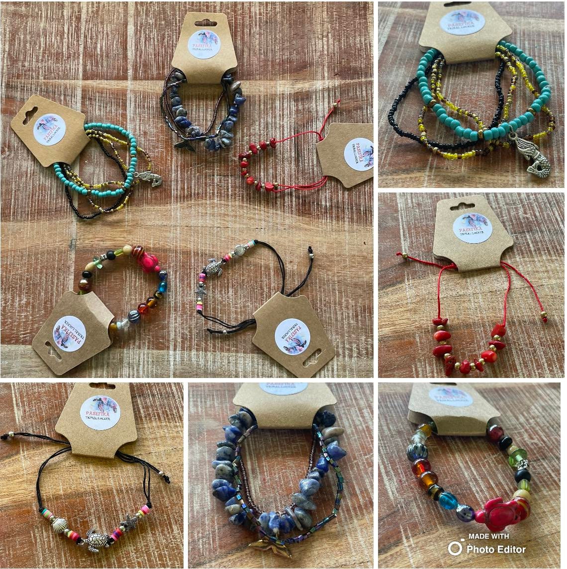 Handmade Beaded Bracelet Lot – Lava Stone, Seashell Boho Jewelry