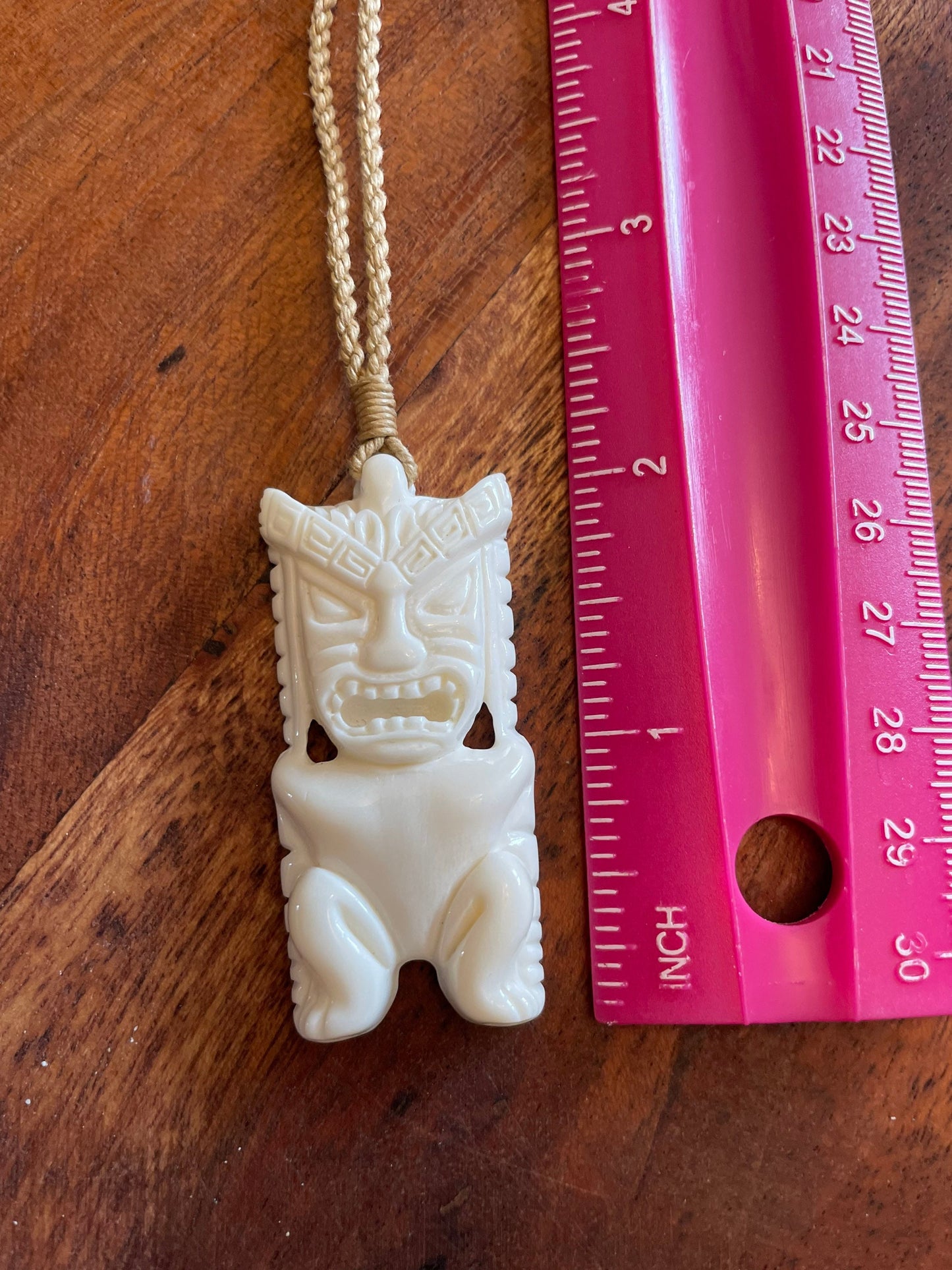 Finely Detailed Polynesian Hand Carved Solid Bone Tiki Adjustable Necklace