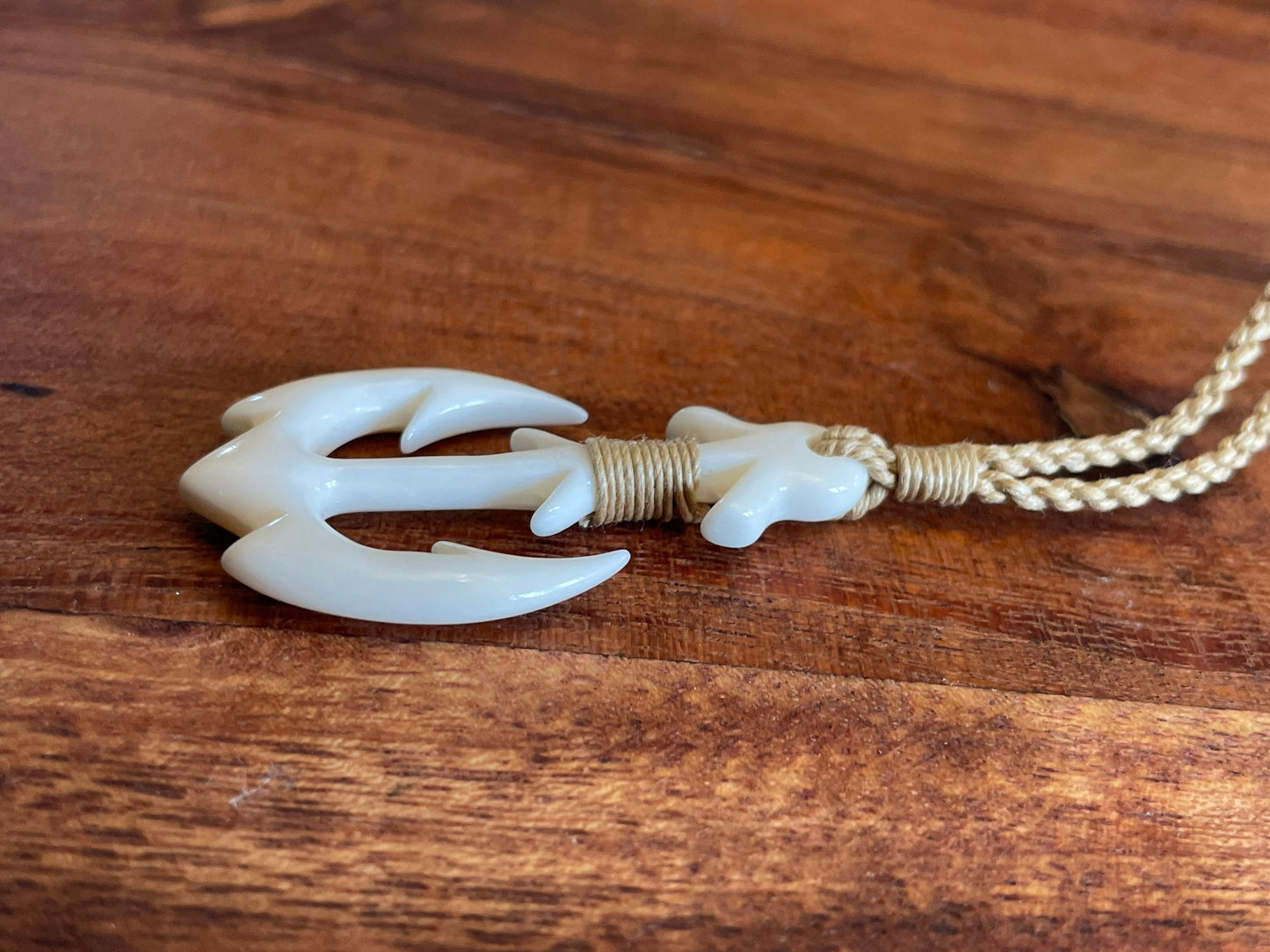 Calm Seas- Hand Carved Buffalo Bone Anchor Adjustable Necklace