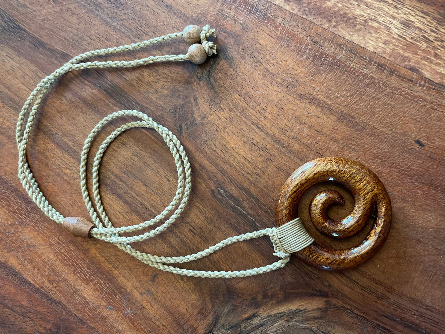 Never Give Up- Polynesian Koru- Solid Koa Wood Hand Carved Adjustable Necklace