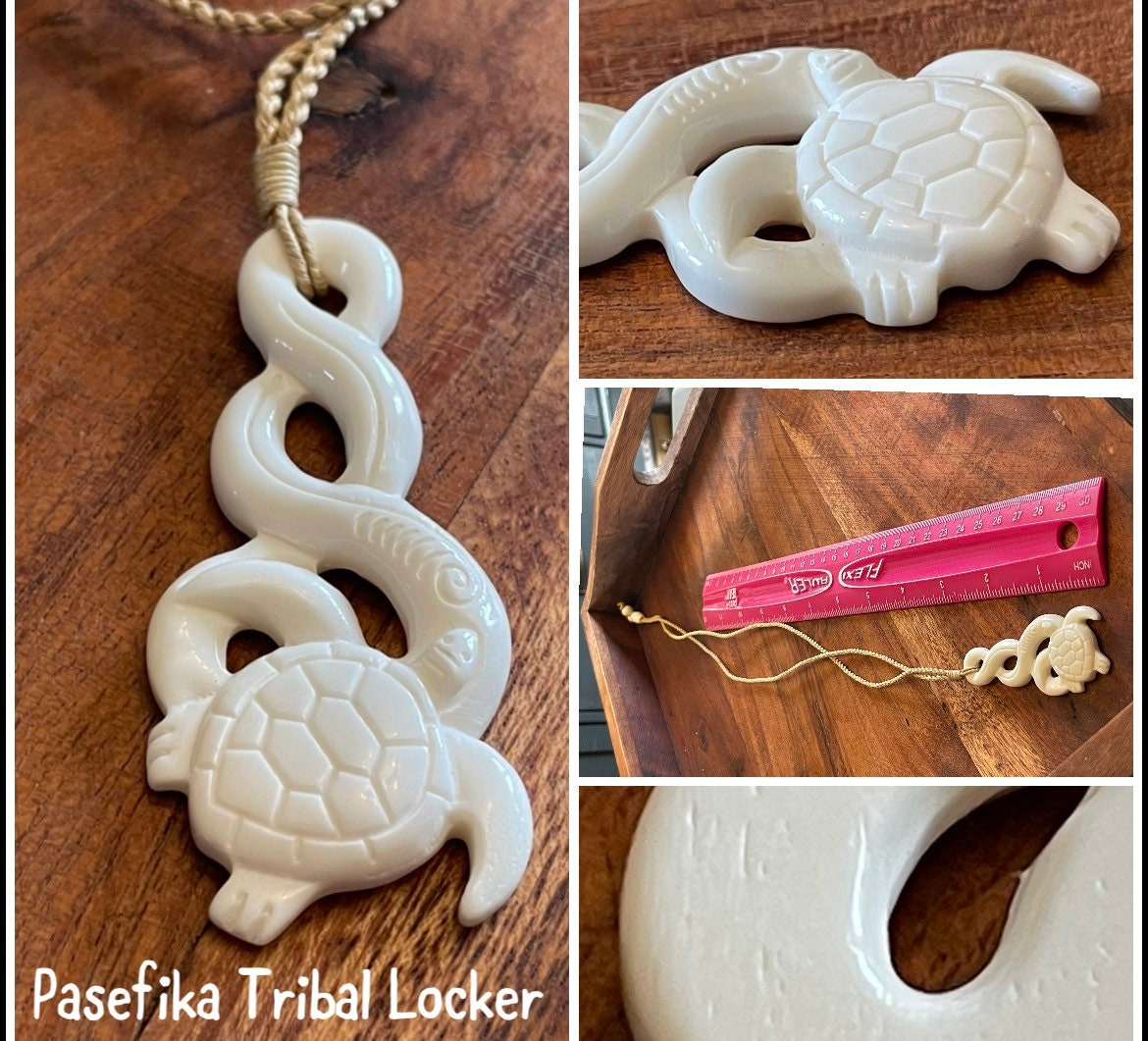 Hand Carved Buffalo Bone Turtle Pikorua Necklace, Adjustable Length