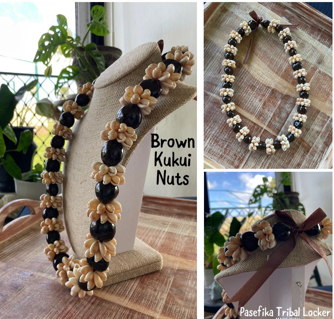 Kukui Nut & Cowrie Shell Lei - 32" Polynesian Necklace