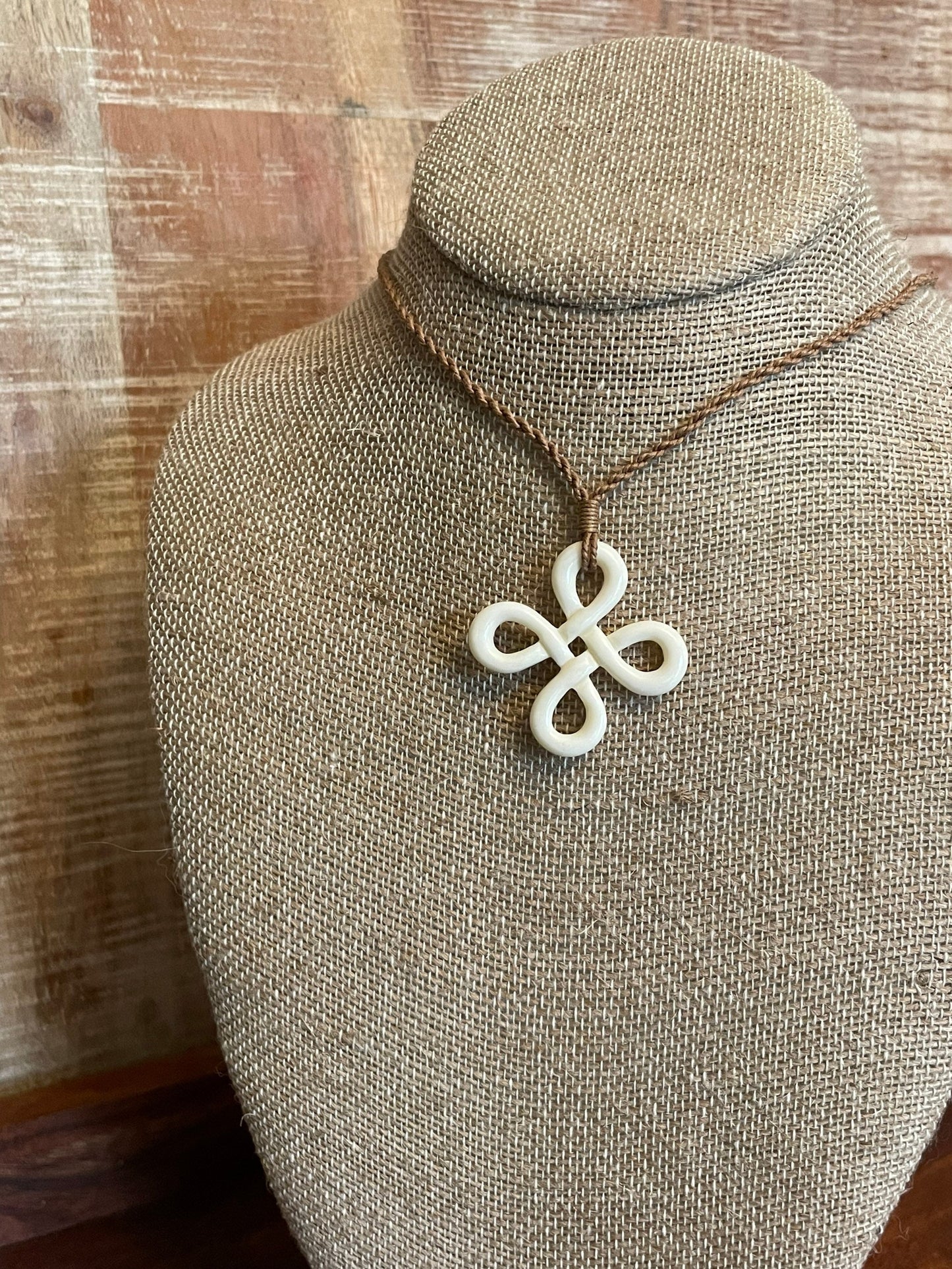 Hand Carved Bone Polynesian Necklace – Clover Cross Pendant