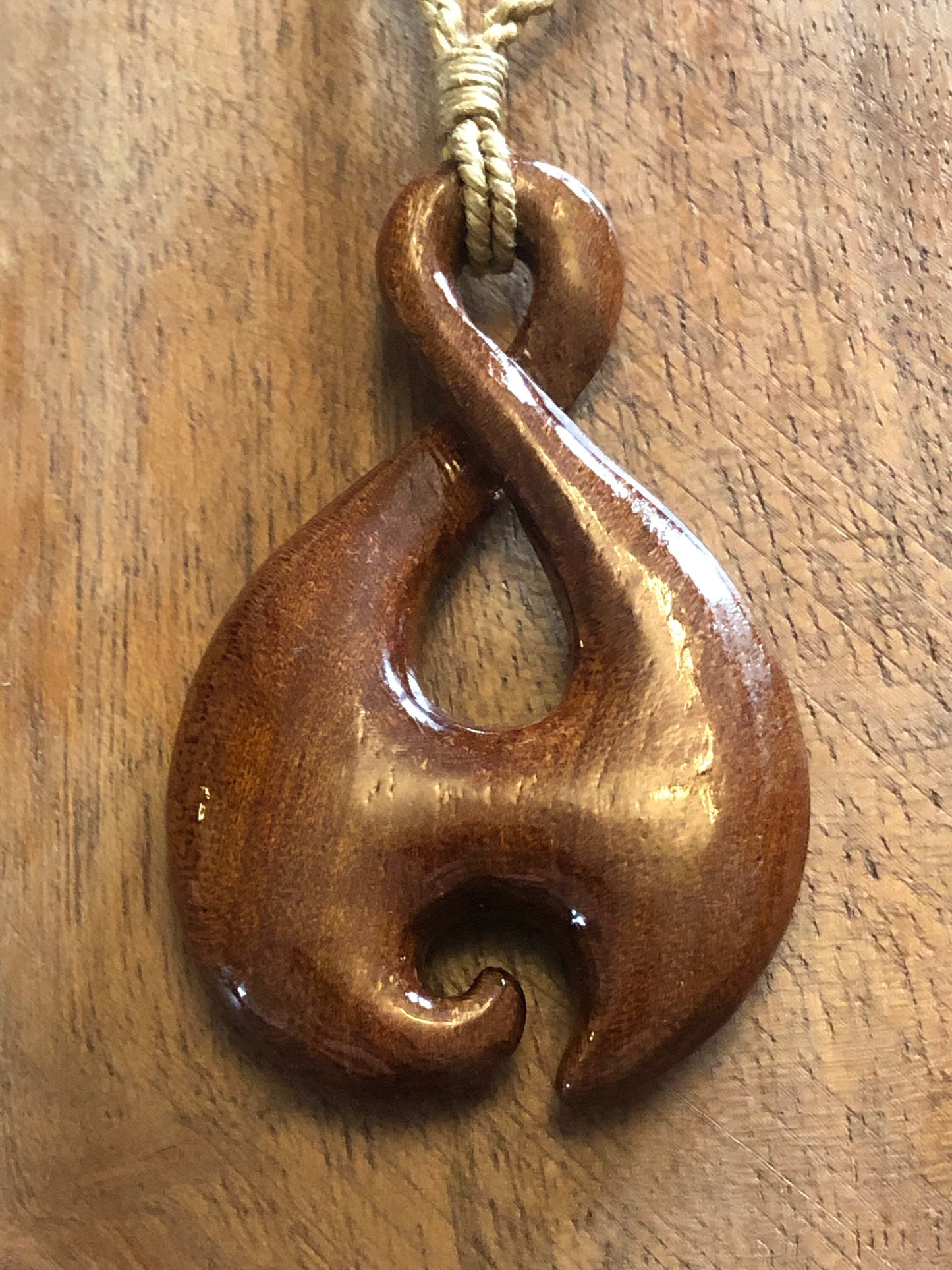 Nautical Tribal Solid Koa Wood Handcarved Pikorua or Infinity Symbol Adjustable Necklace