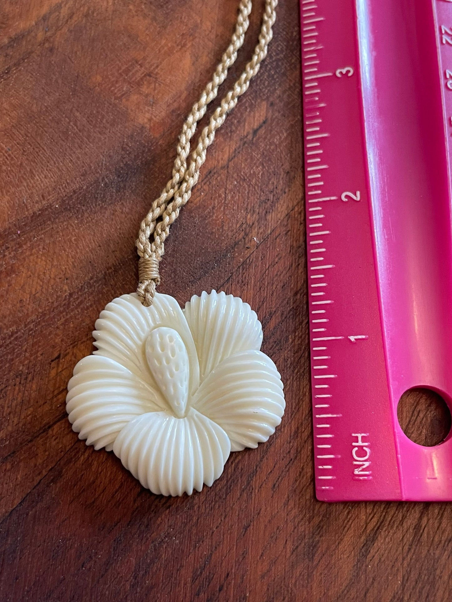 Hand Carved Bone Hibiscus Pendant: Polynesian Boho Necklace