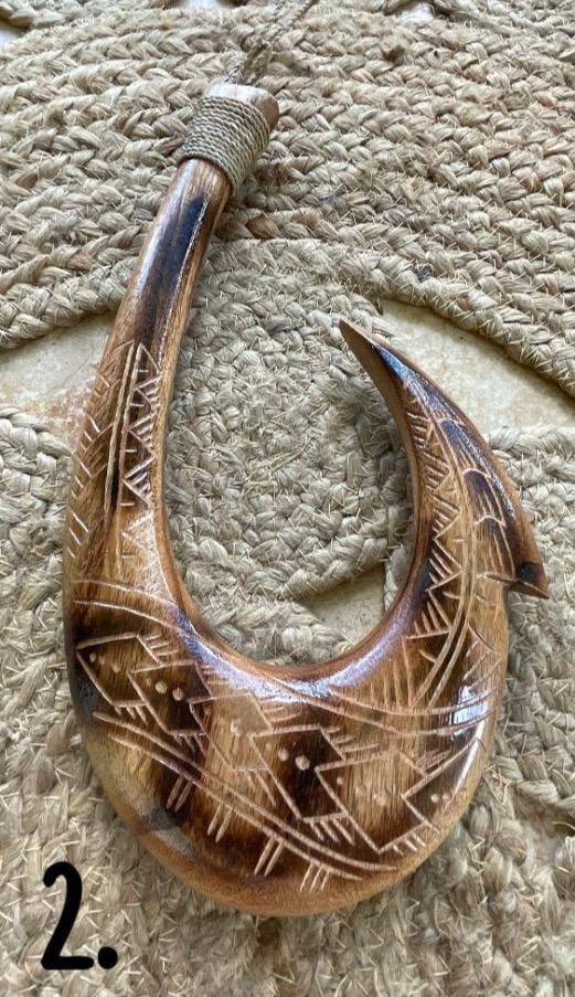 Handmade Polynesian Fish Hook Wall Decor – Engraved Hei Makau