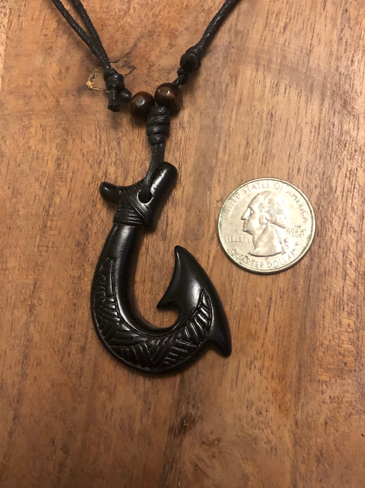 Tribal Styled Polynesian Handcrafted Makau or Fish Hook Adjustable Bone and Resin Necklace