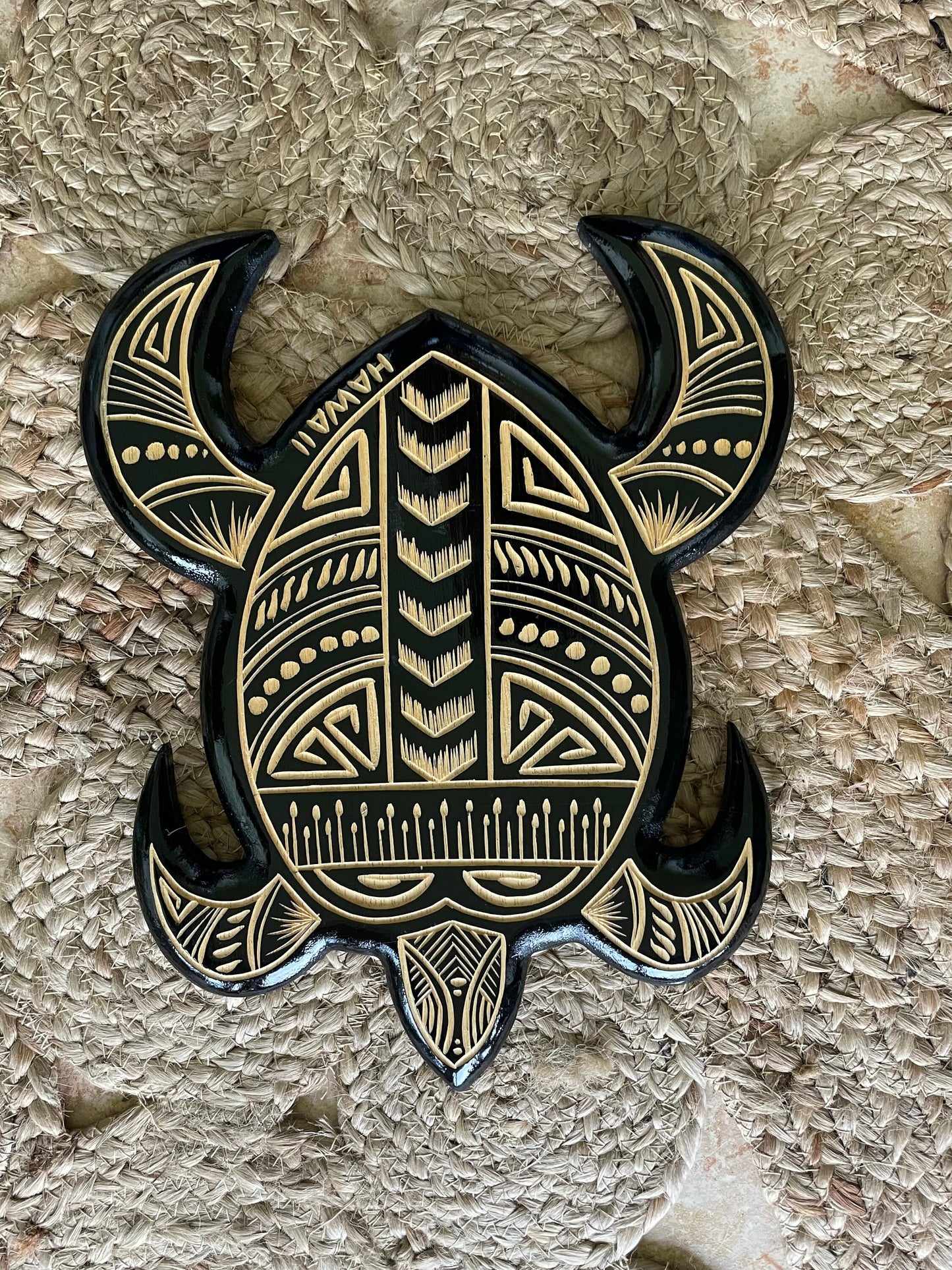 Hand Carved Wood Sea Turtle Wall Art – Polynesian Honu Decor