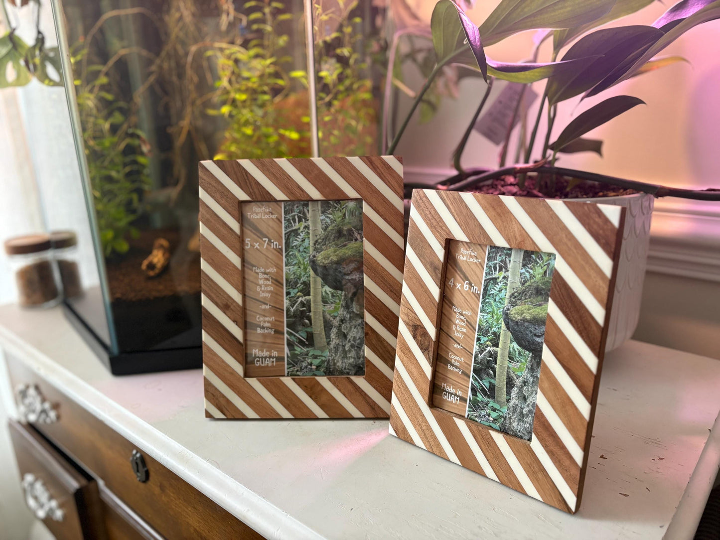 Polynesian Bone & Wood Inlay Picture Frame - 4x6 and 5x7 Unique Design