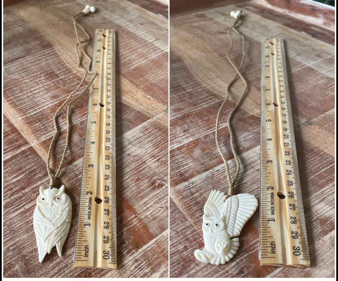 Hand Carved Bone Pueo Owl Pendant – Hawaiian Necklace