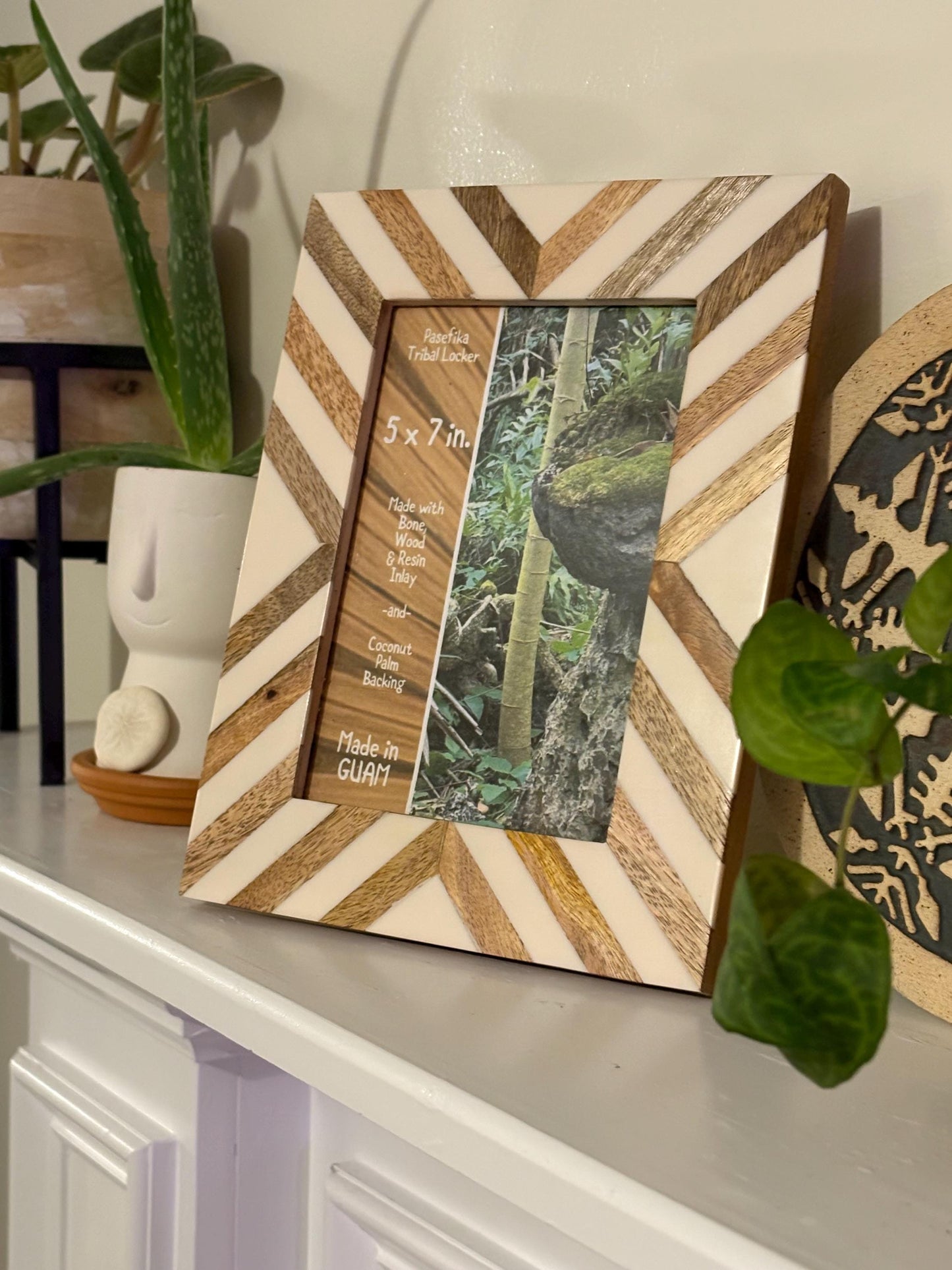 Polynesian Wood & Bone Inlay 5x7 Picture Frame