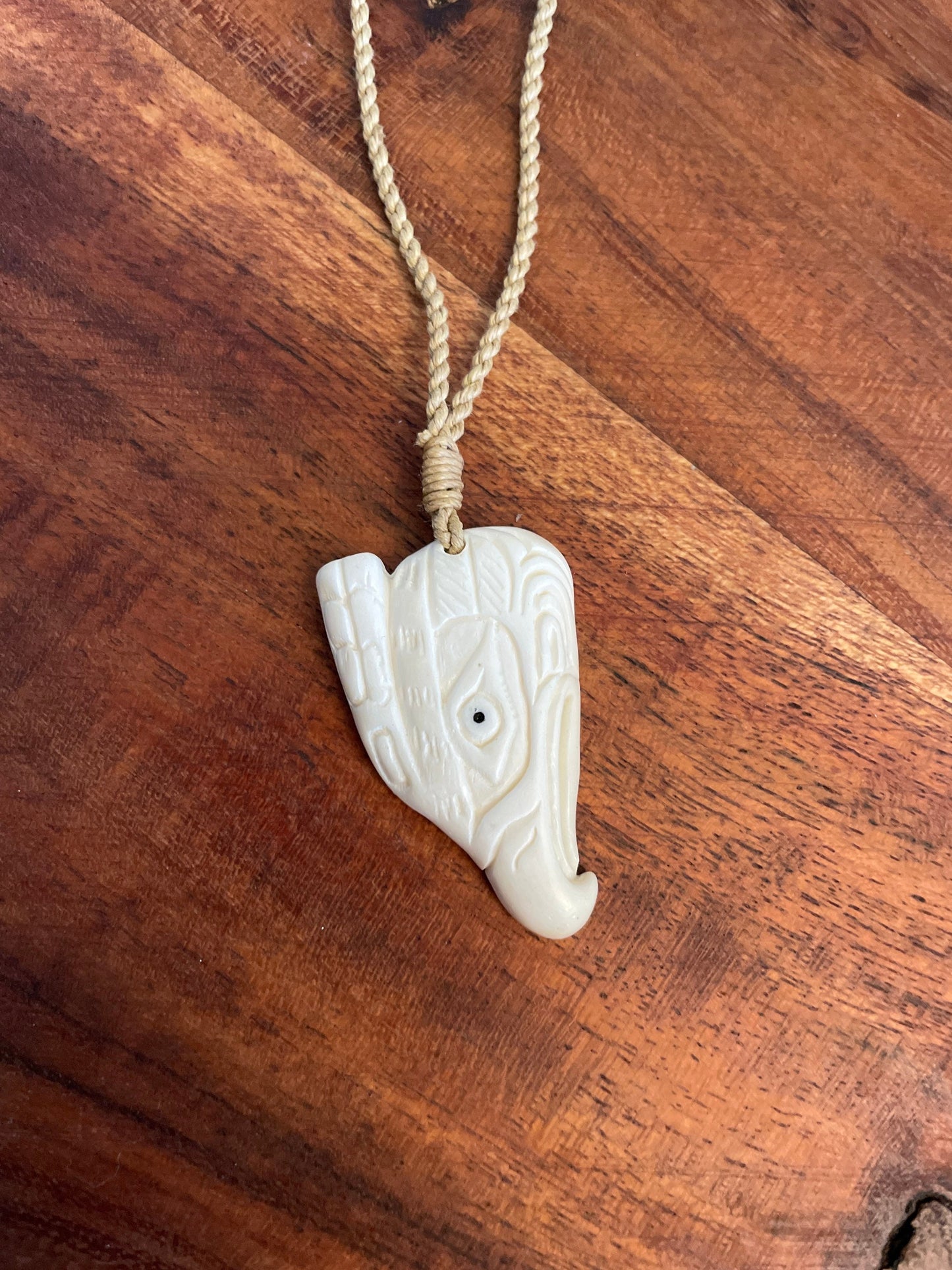 Native American Inspired Hawk or Eagle Head Hand Carved from Solid Bone - Adjustable Necklace