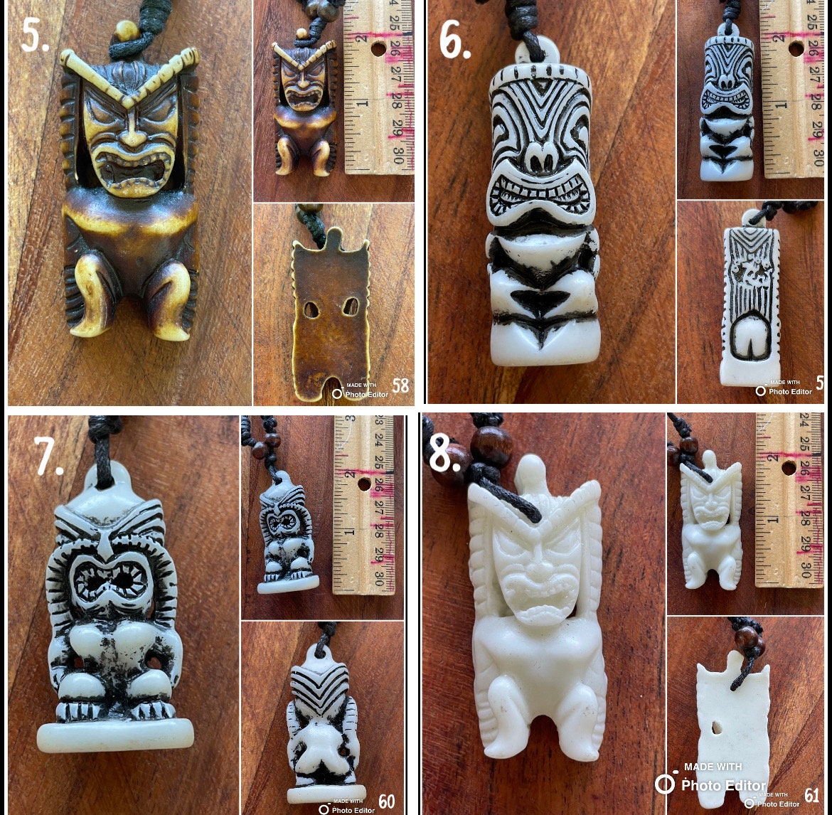 Traditional Polynesian Handcrafted Bone and Resin Tiki Adjustable Necklace