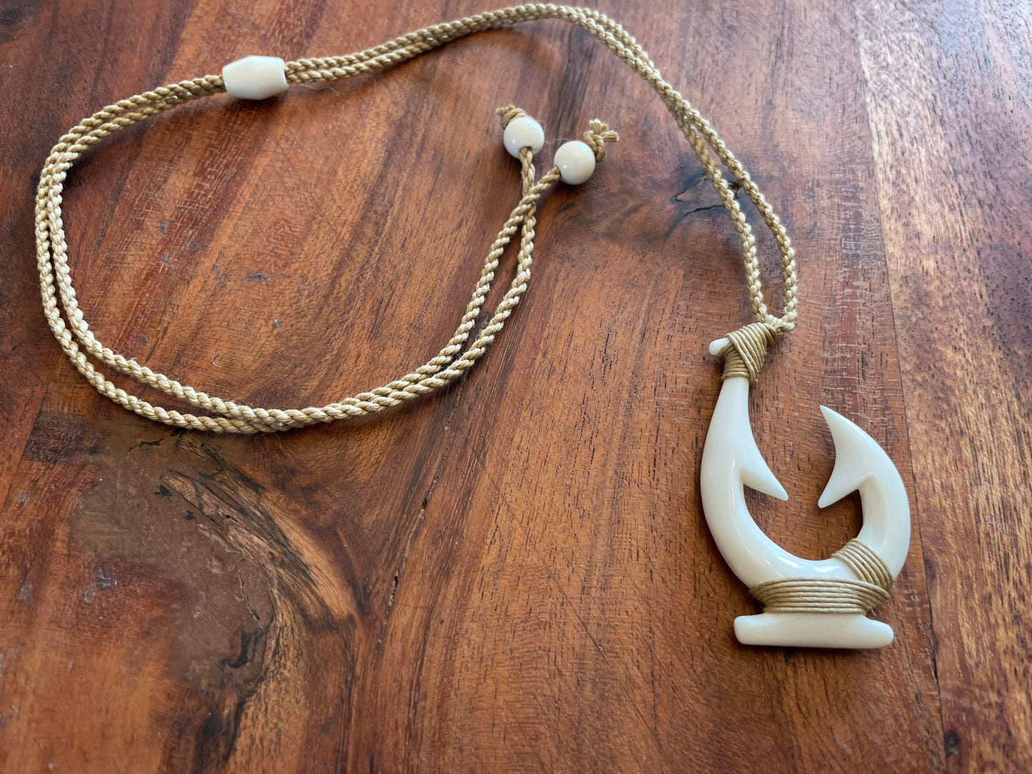 Masculine Surfer Cord Wrapped Makau or Fish Hook Adjustable Warrior Necklace