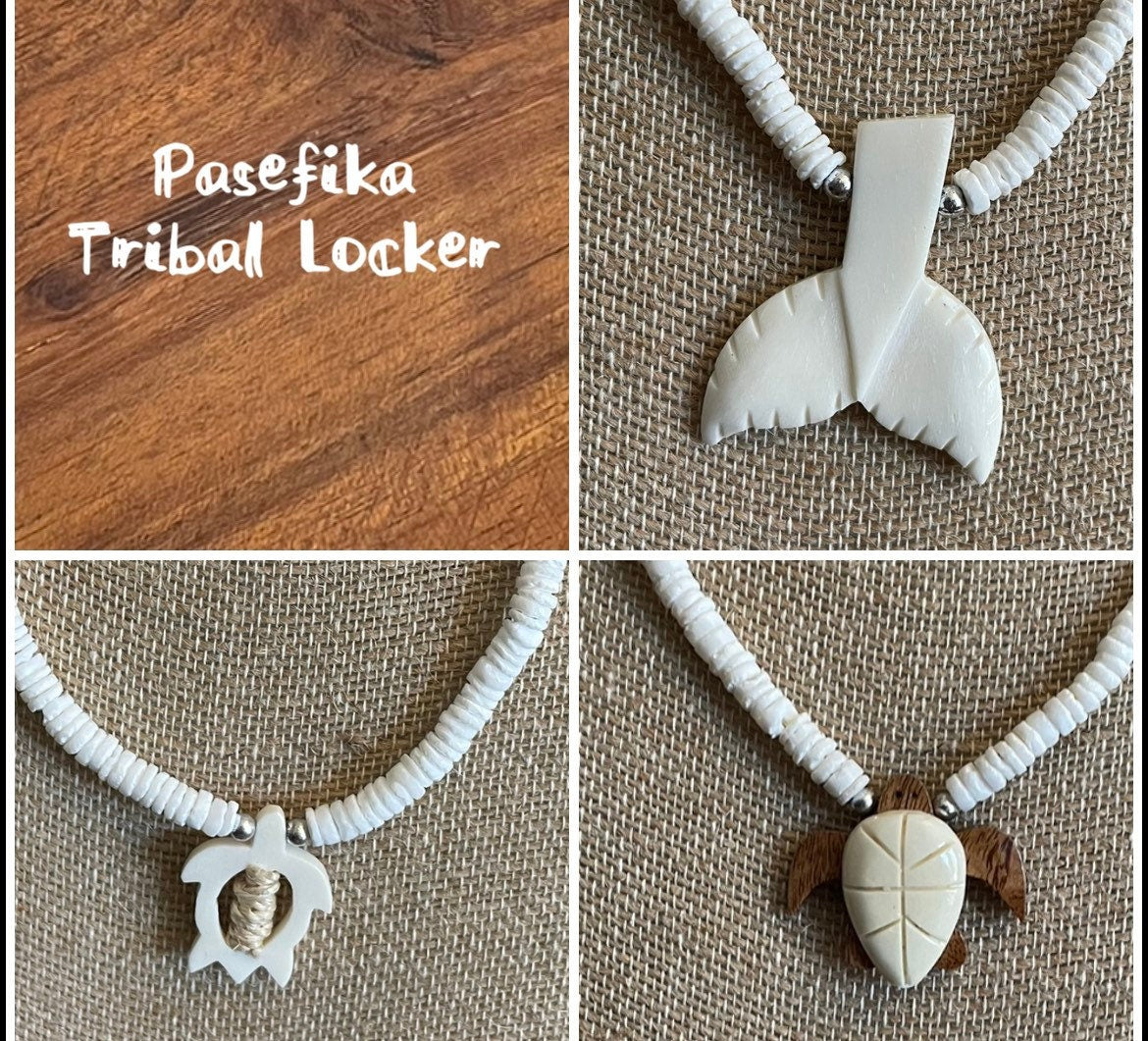 Polynesian Litub Shell Necklace – Hand Carved Bone Turtle Pendant
