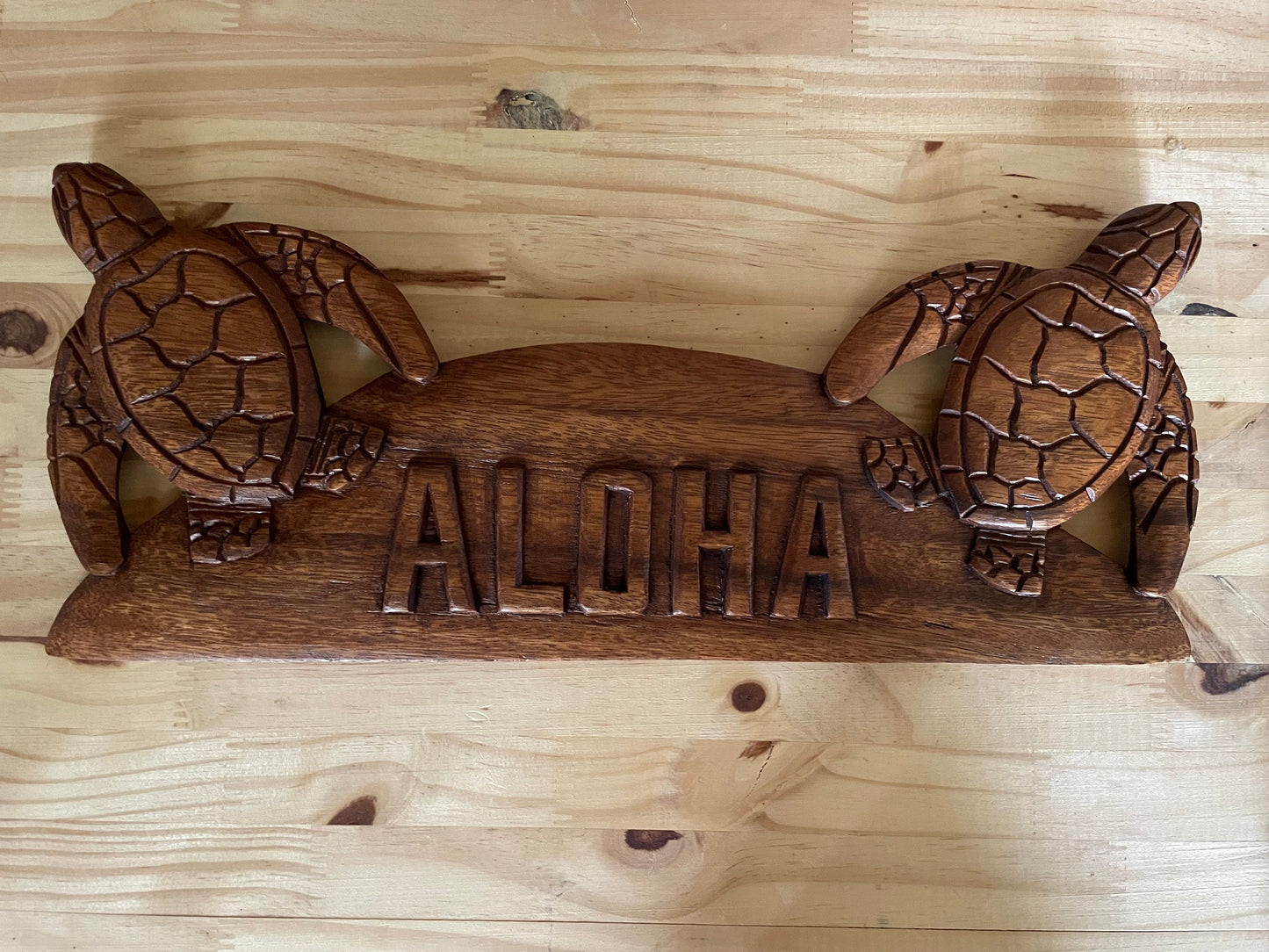 Solid Handcarved Hibiscus Wood Turtle Welcome “Aloha”  Plaque- Beautifully Handcrafted Wall Decor