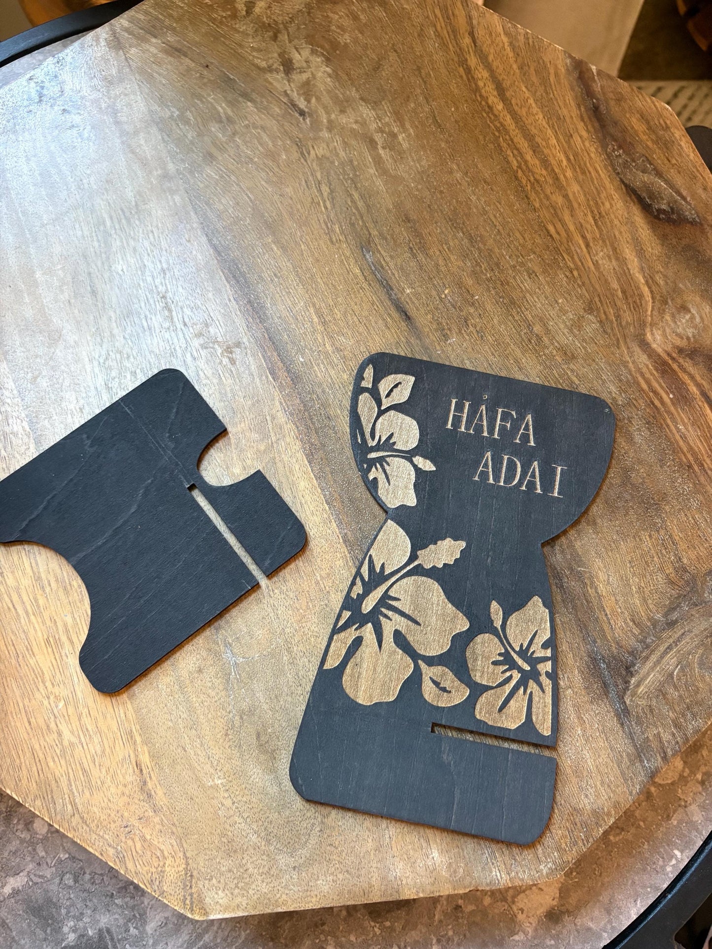 Customizable Micronesian, Polynesian Latte Stone Cell Phone Holder: Engraved Hibiscus Design