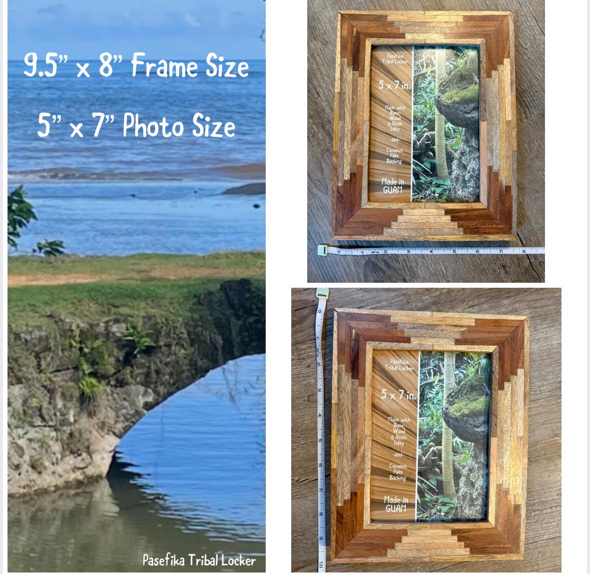 Polynesian Wood Inlay Picture Frame, Teak and Hibiscus, 5x7