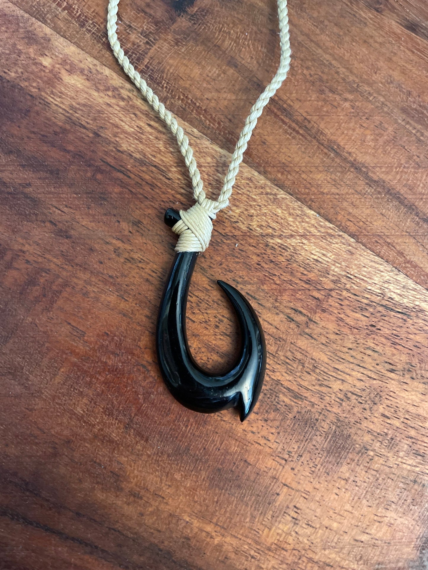 Hand Carved Buffalo Bone Hei Makau Necklace - Micronesian/ Polynesian Fish Hook Pendant