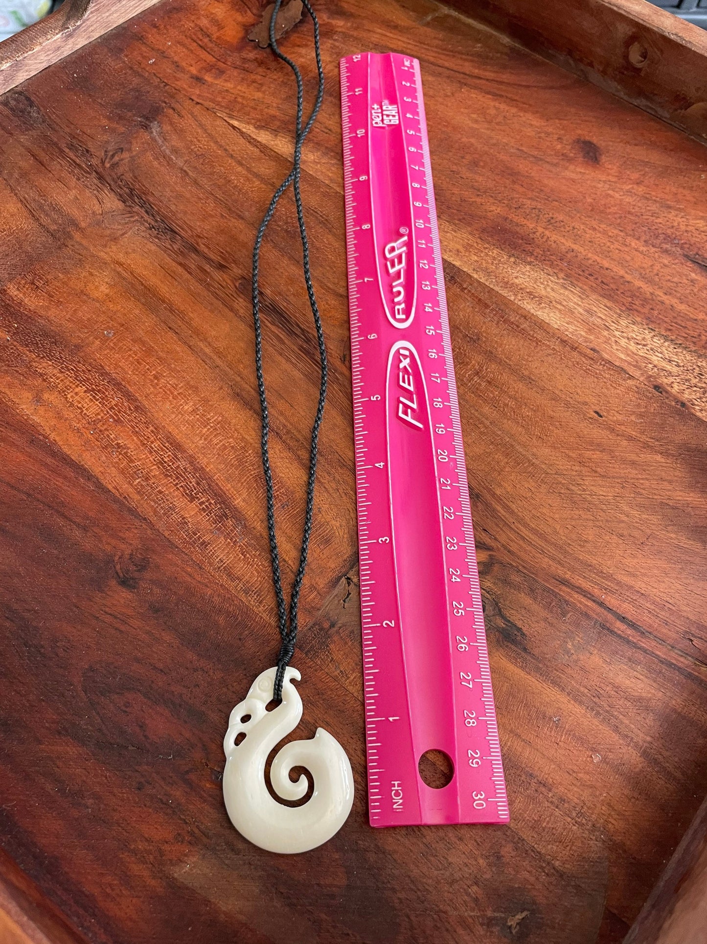 Hand Carved Buffalo Bone Fish Hook Necklace – Polynesian Makau Koru