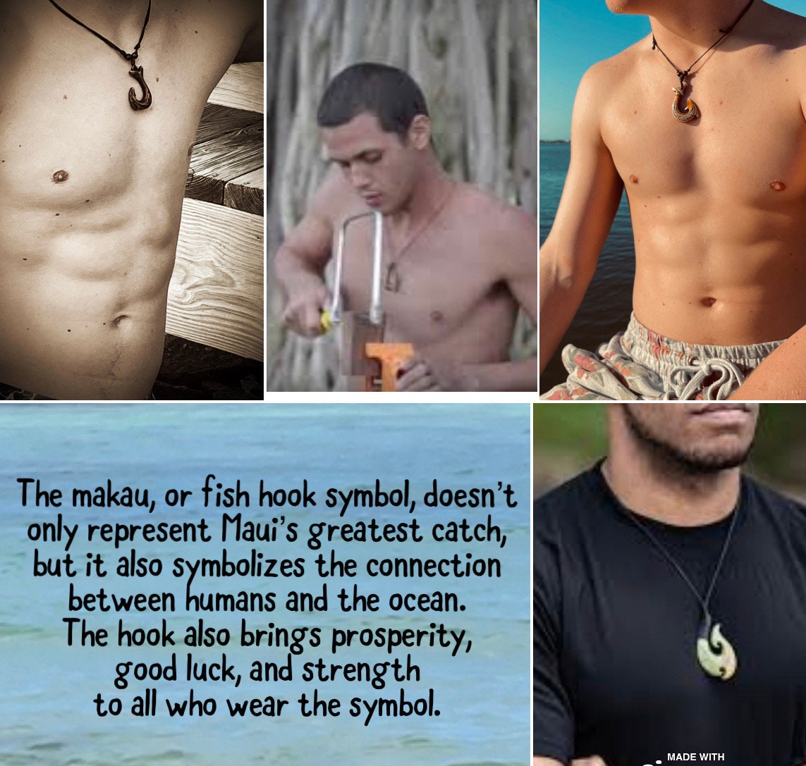 Maui Hooks - Hei Makau Adjustable Bone & Resin Necklaces- Story included in images!