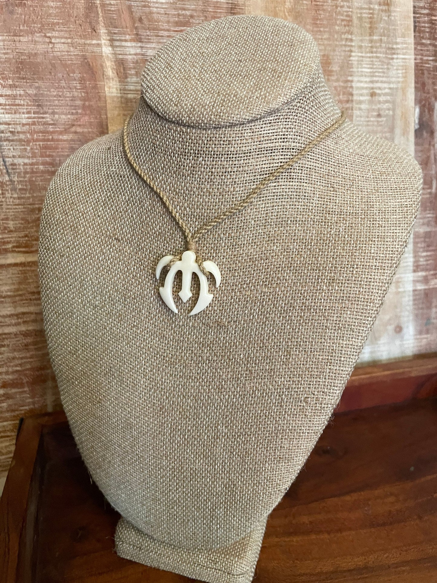 Triton Sea Turtle Hand Carved from Solid Buffalo Bone & Wrapped on Adjustable Surfer Cord