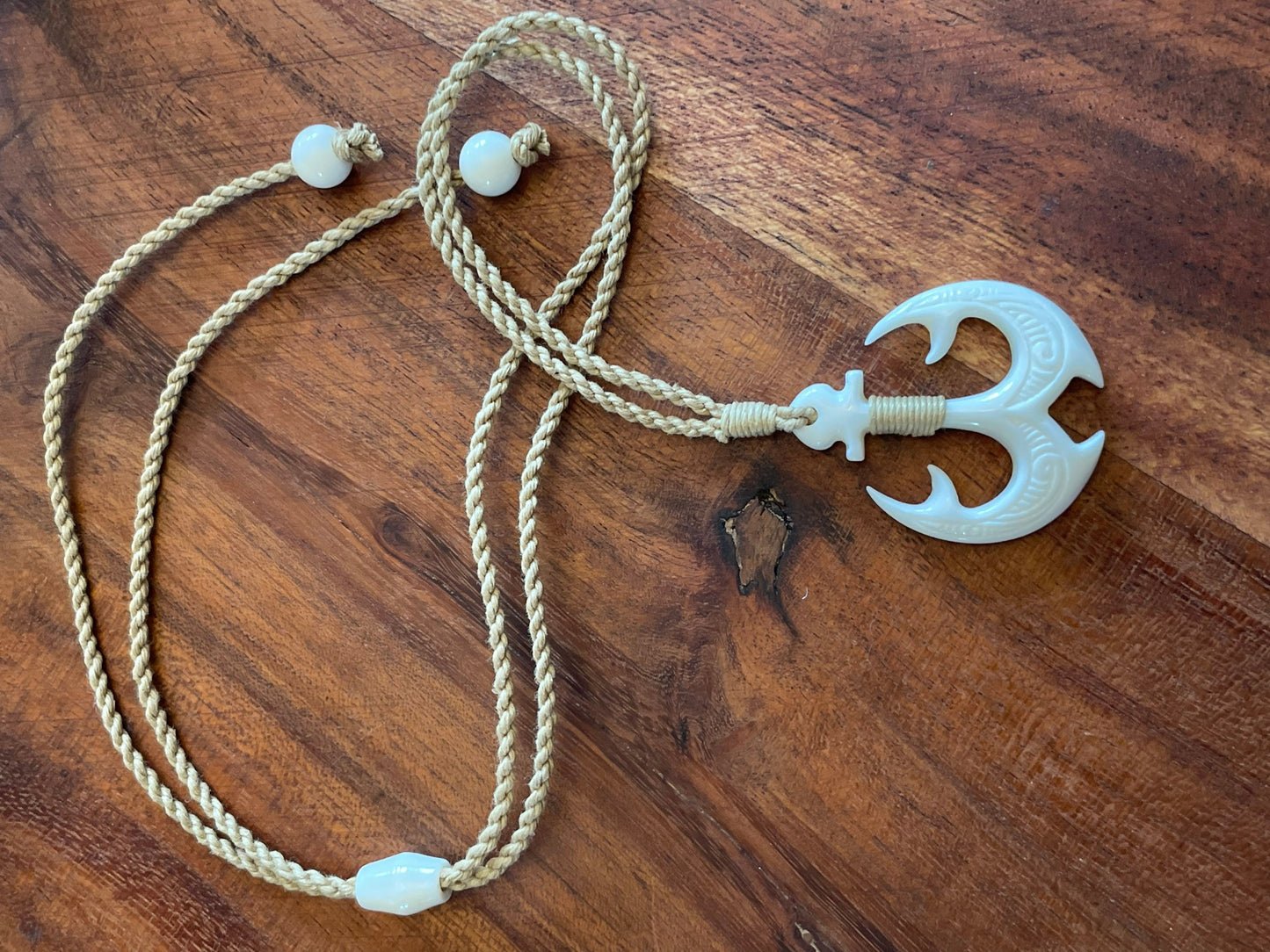 Security Anchor - Hand Carved and Engraved Solid Bone Anchor Adjustable Necklace- Protection