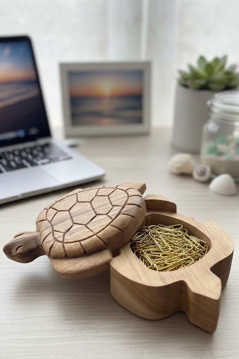Handmade Teak Wood Sea Turtle Trinket Box – Polynesian Honu