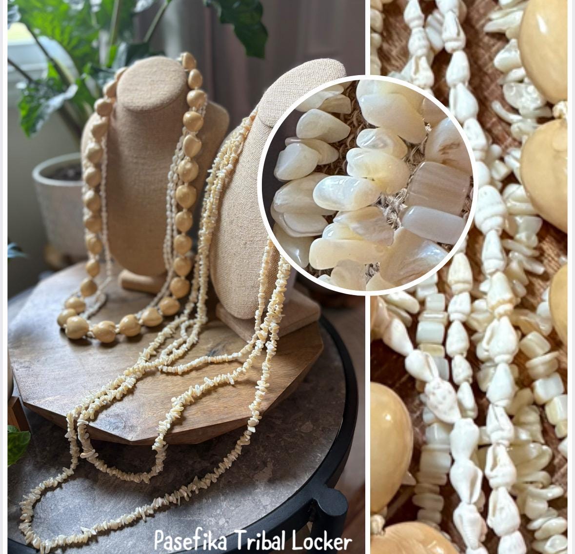 Seashell Lei Set – White & Cream, Polynesian Celebration Leis (6pc)