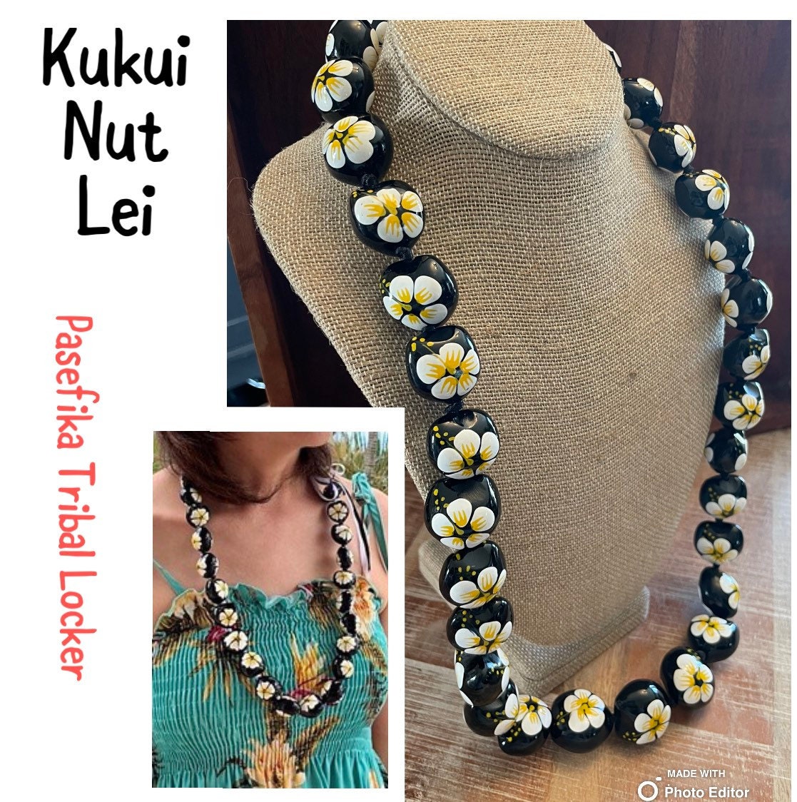 Hibiscus Kukui Nut Lei – Hand Painted, Traditional Ribbon Tie