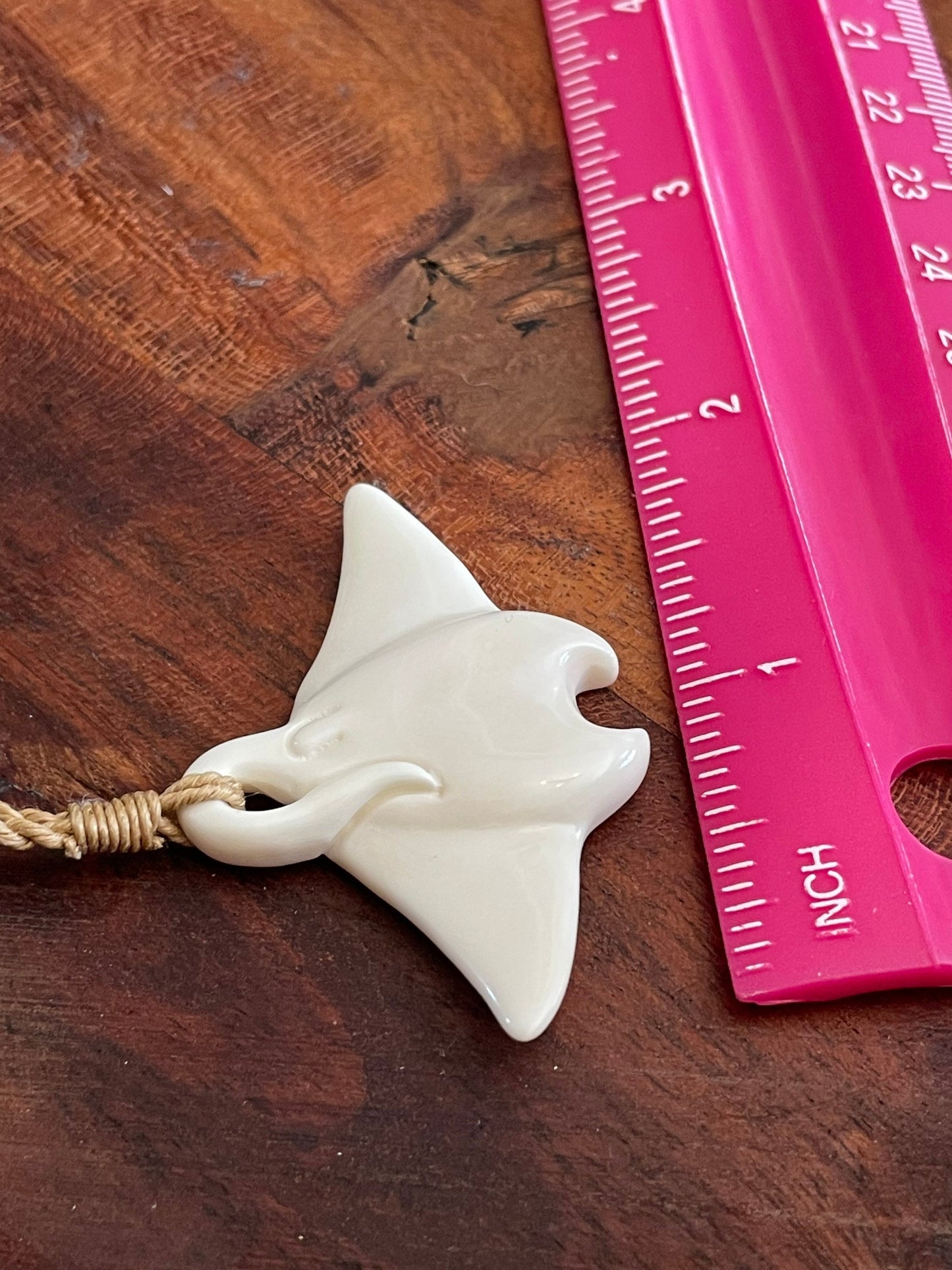 Hand Carved Buffalo Bone Manta Ray Necklace - Boho Polynesian Jewelry
