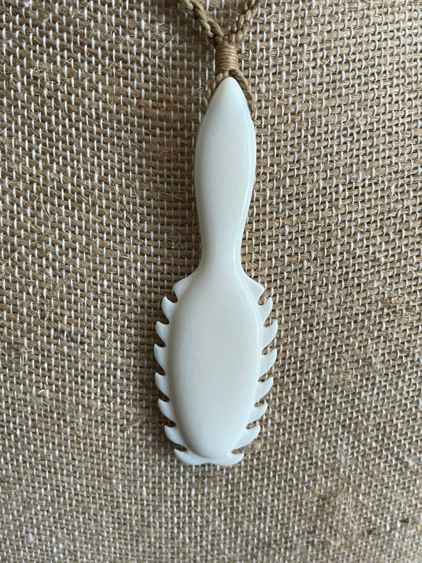 Hand Carved Buffalo Bone Hawaiian Club Pendant, Adjustable Hemp Cord