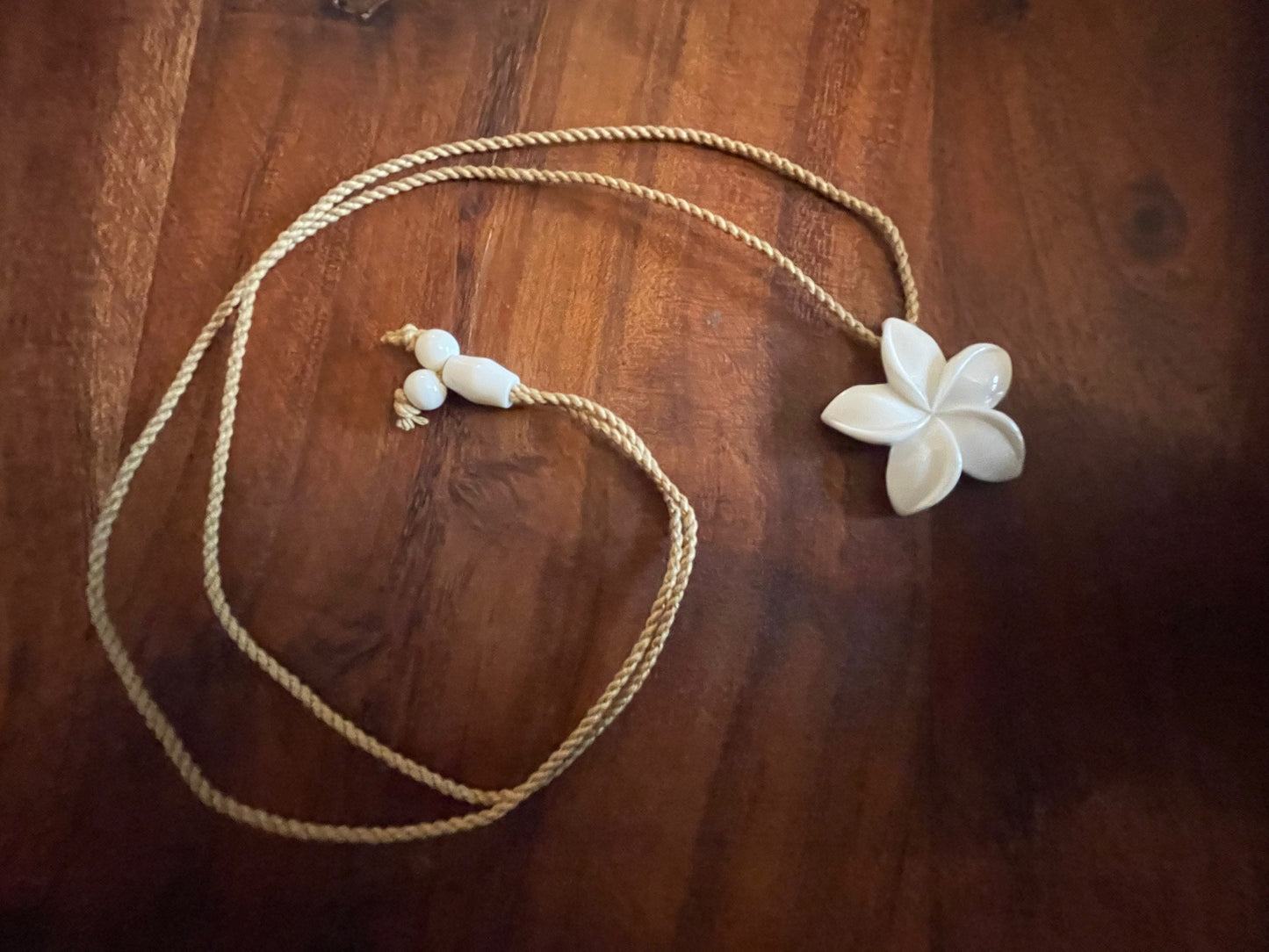 Hand-Carved Bone Plumeria Necklace – Adjustable Hawaiian Cord