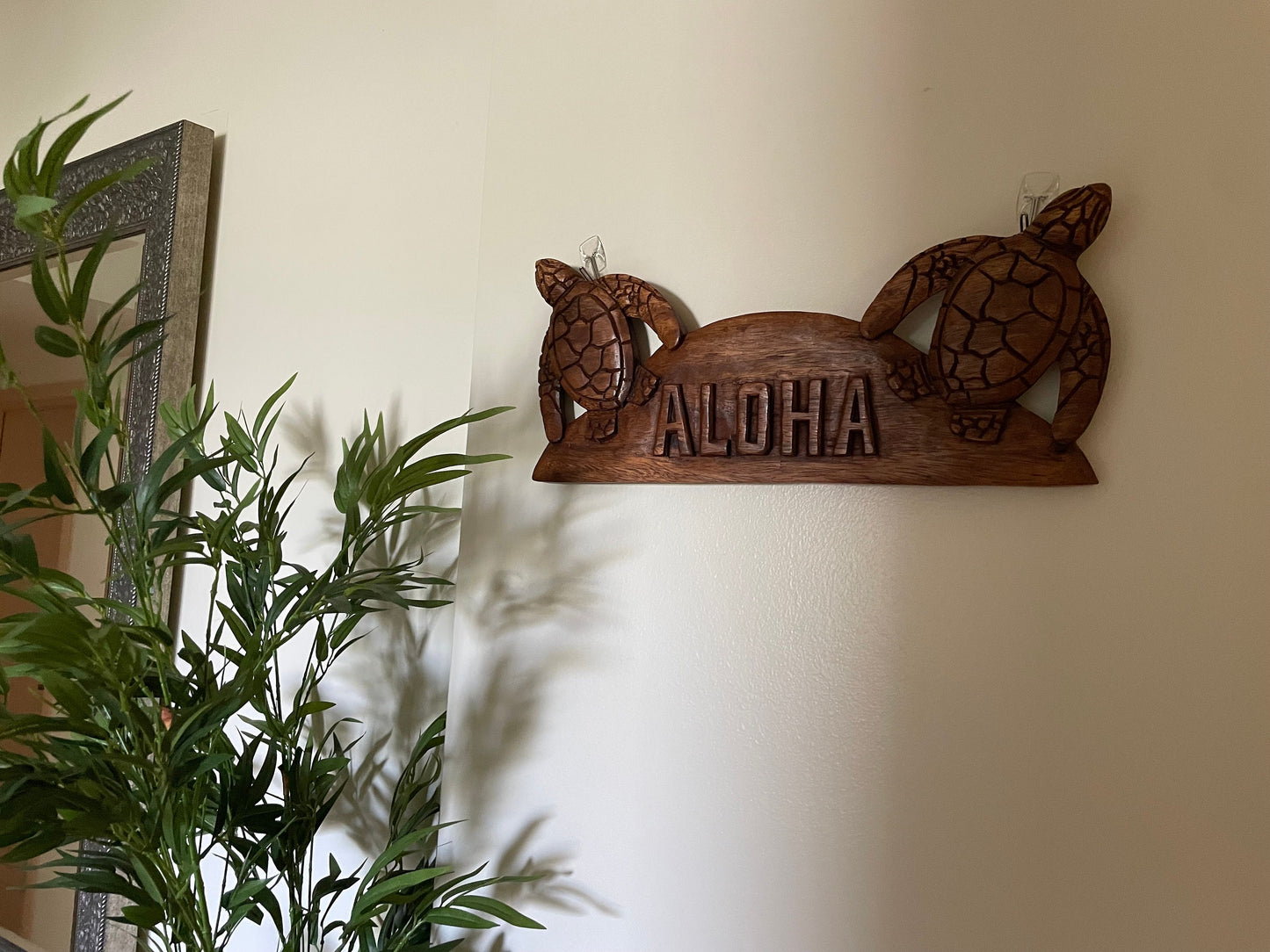 Solid Handcarved Hibiscus Wood Turtle Welcome “Aloha”  Plaque- Beautifully Handcrafted Wall Decor